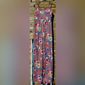 Band of Gypsies spaghetti strap jumper. Pink with floral print.